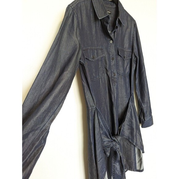 Club Monaco Ladore Tie Front Dress Women Size 4 Dark Blue Chambray Western Rodeo - Picture 5 of 12
